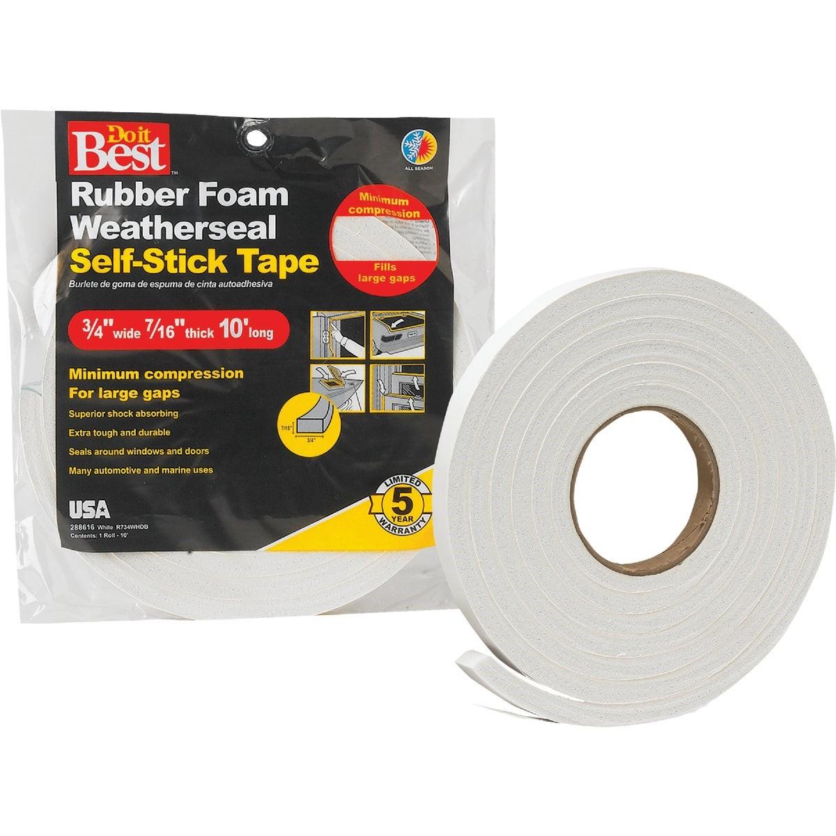 3/4" W x 7/16" T x 10' L White Foam Weatherstrip Tape