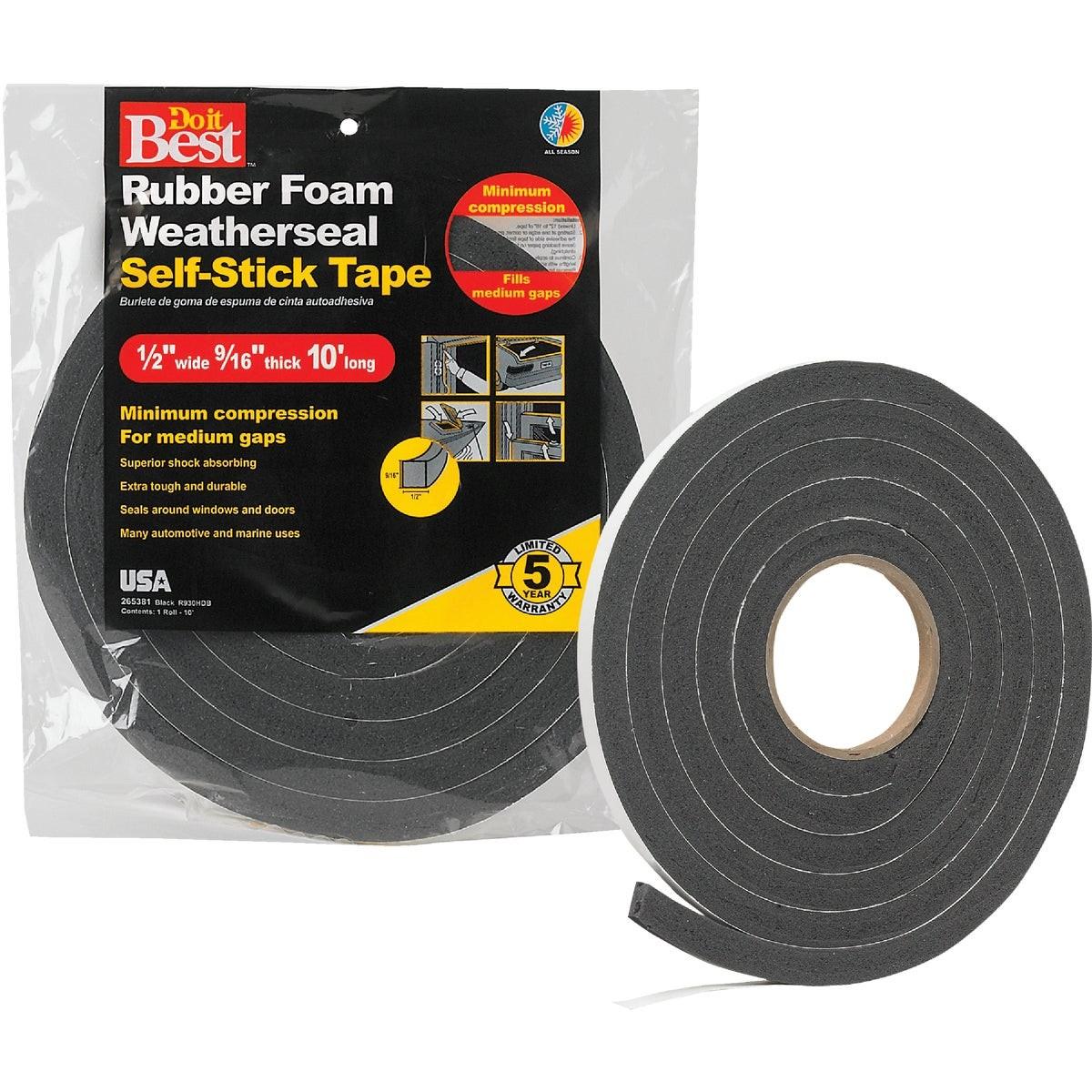 1/2" W x 9/16" T x 10' L Black Foam Weatherstrip Tape