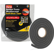 1/2" W x 9/16" T x 10' L Black Foam Weatherstrip Tape