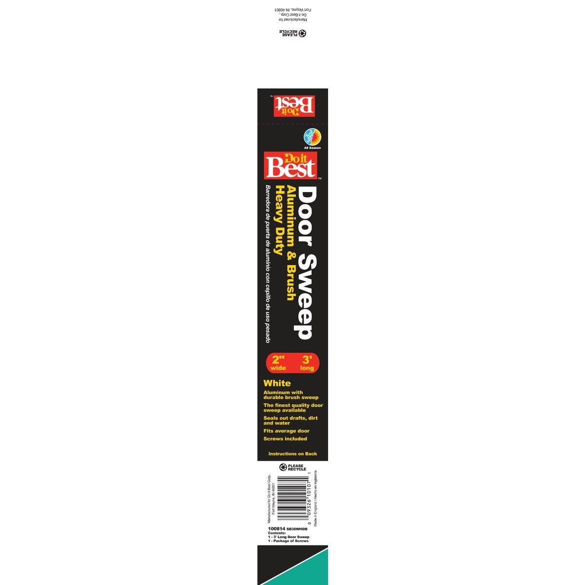 2 In. W. x 36 In. L. Aluminum Door Sweep