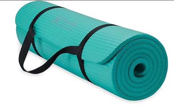 Gaiam Essentials 2/5" Thick (10mm) Yoga & Pilates, Fitness & Exercise Mat with Easy-Cinch Carrier Strap Cushion Support For Fitness and Gym Workouts - Teal