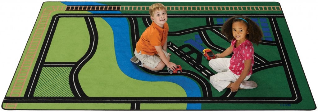 Transportation Fun Rug - Rectangle - Green - 6ft x 9ft