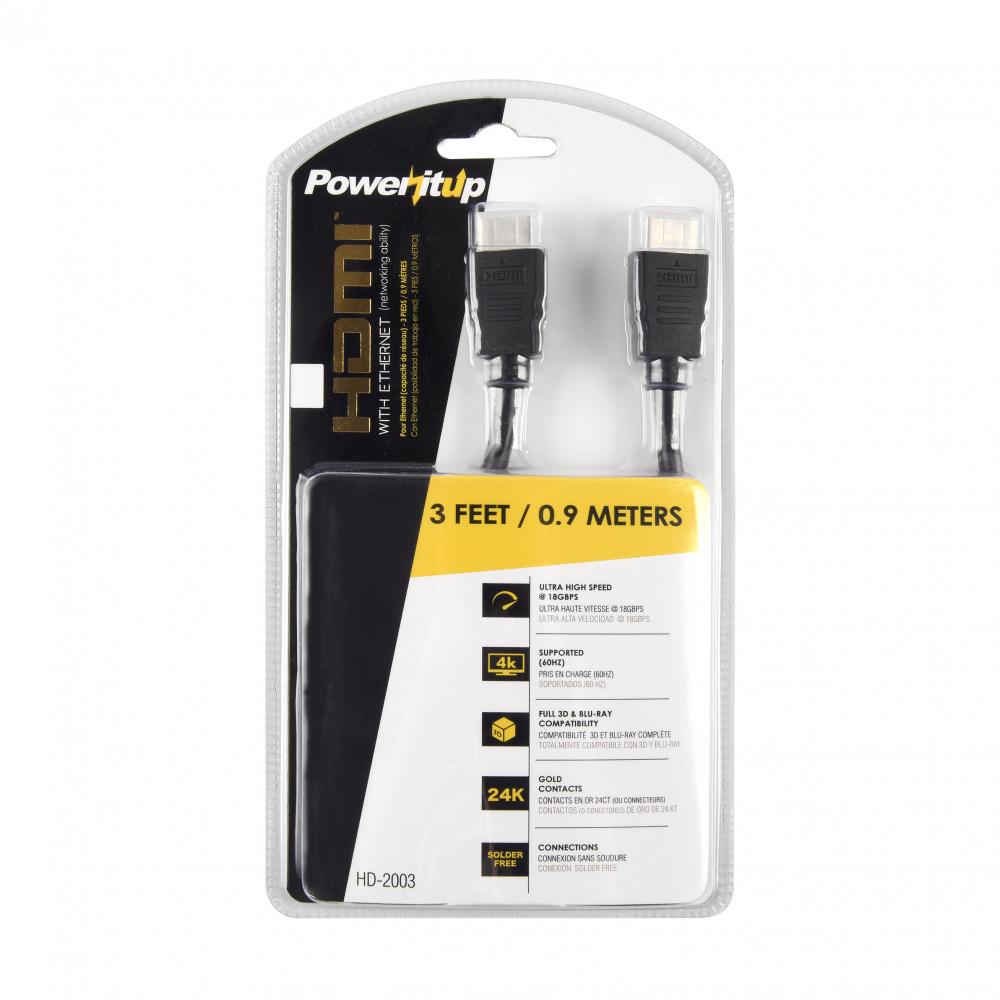 PowerItUp HD-2003 3ft. HDMI v2.0 Cable with Ethernet