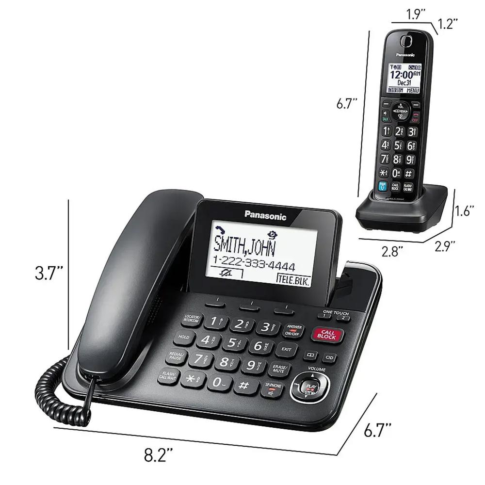 Panasonic Panasonic DECT 6.0 Expandable Corded/Cordless Phone System with Bluetooth Pairing for Wireless Headphones (KX-TGF892) - Black