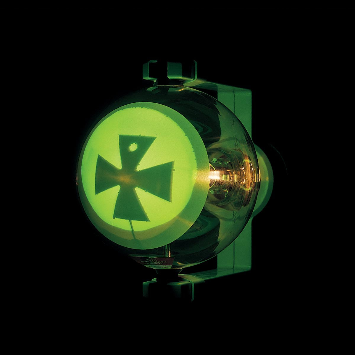 Highly evacuated tube with tungsten filament and anode forming an electron gun. Projects electron beam onto a fluorescent screen and Maltese cross for studying cathode rays, electrostatic effects, magnetic deflection, and electron optics.