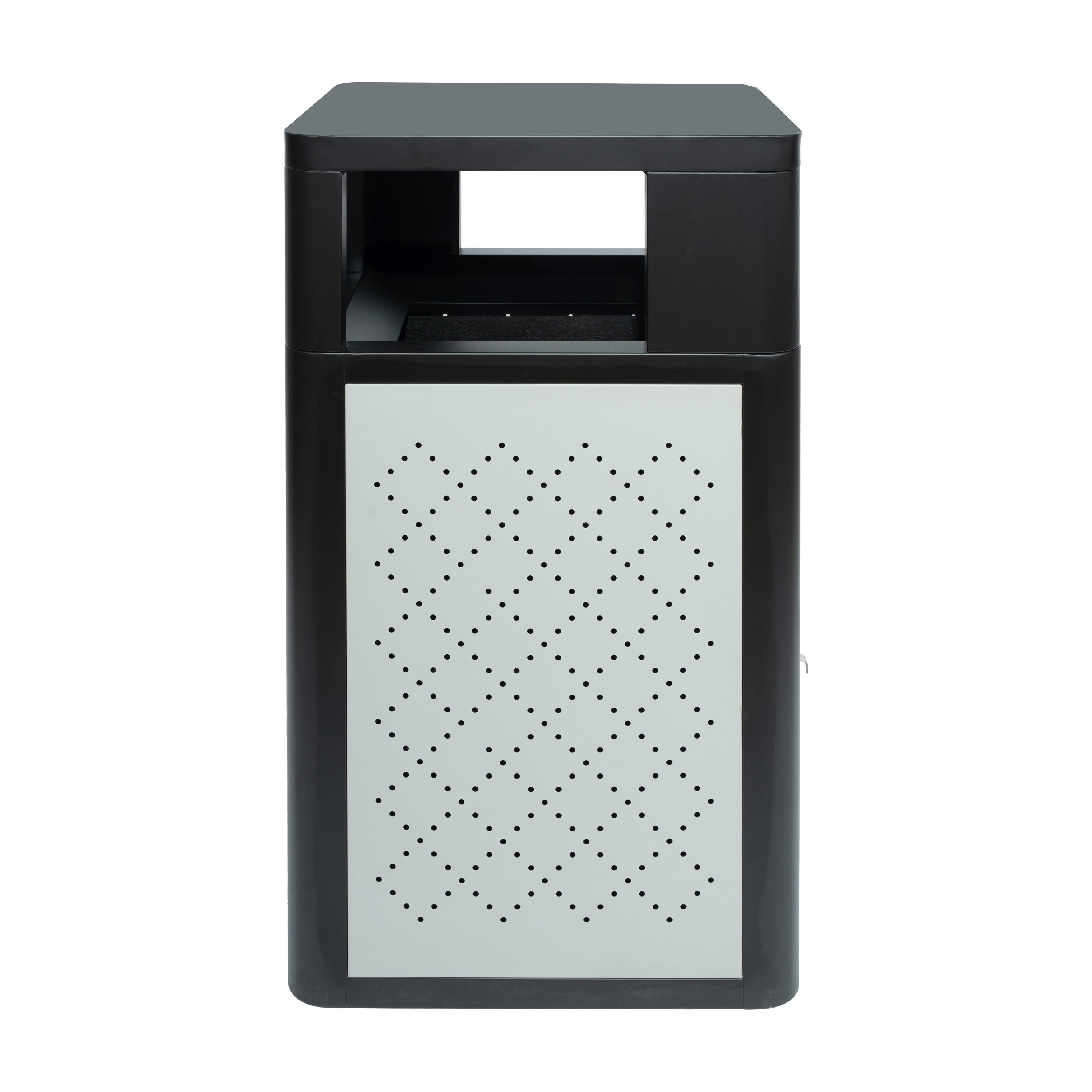 Brooks 31.4 Gallon Indoor-Outdoor Steel Trash Can with Locking Access Door and Removable Inner Fiberglass Bin, Black/Silver