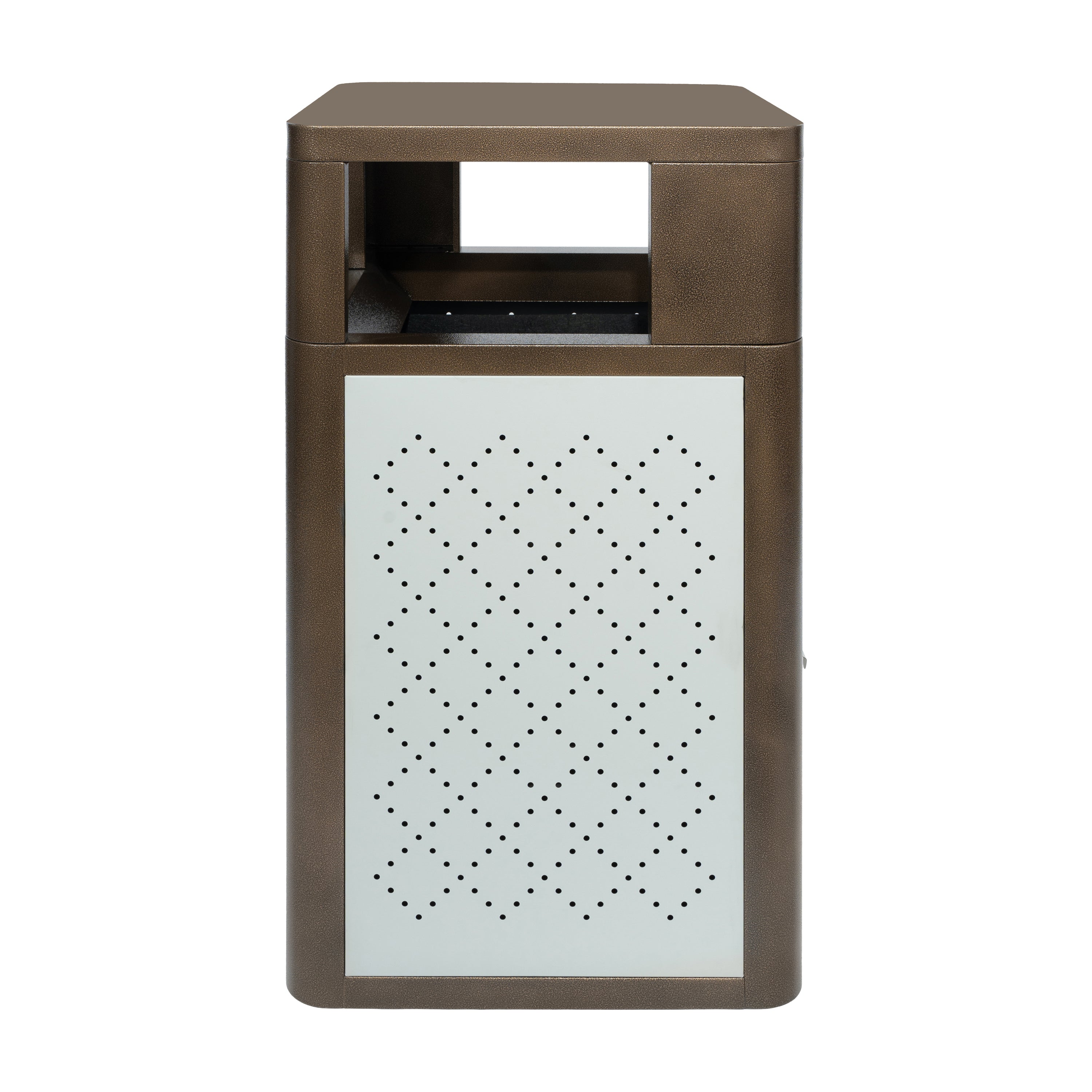 Brooks 31.4 Gallon Indoor-Outdoor Steel Trash Can with Locking Access Door and Removable Inner Fiberglass Bin, Brown/Silver