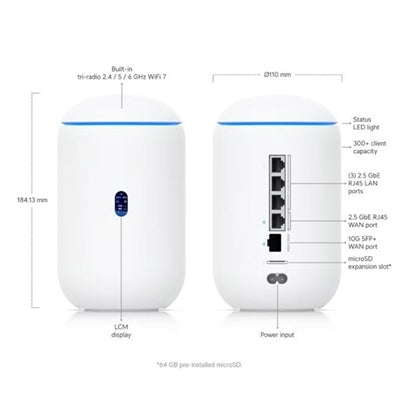 Ubiquiti Dream Router 7, Desktop 10G Cloud Gateway with Integrated WiFi 7, PoE Switch, MicroSD Storage (UDR7 (15W))