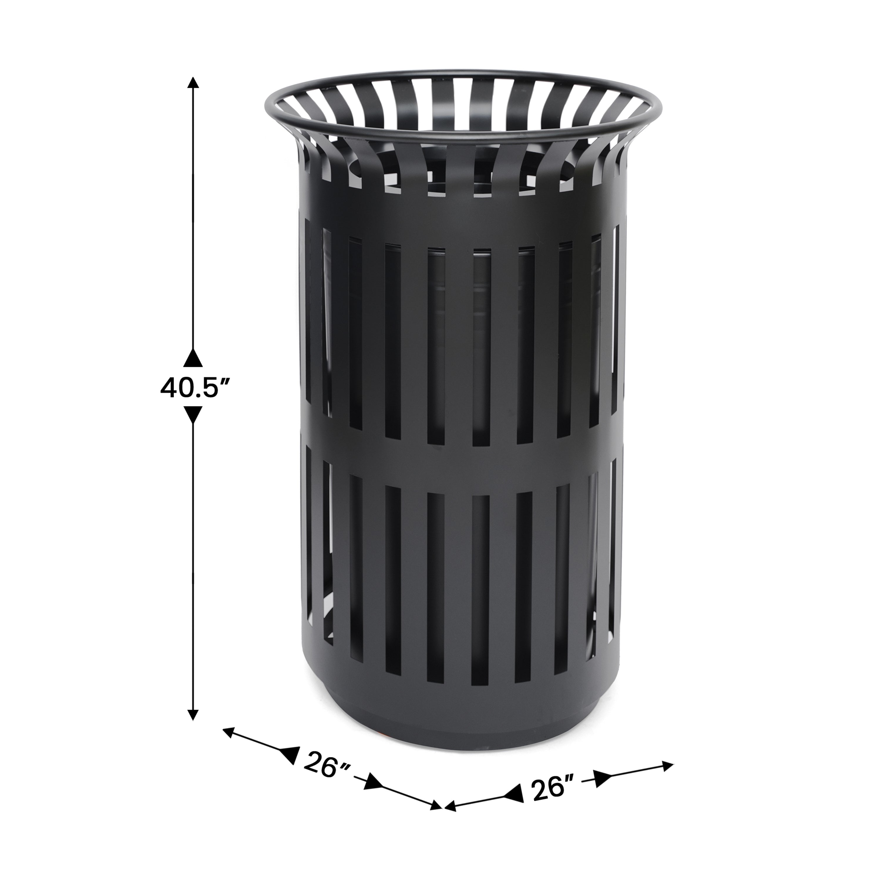 Collins Commercial Grade Black Outdoor Round Slatted Steel 37 Gallon Trash Can with Removable Inner Bin