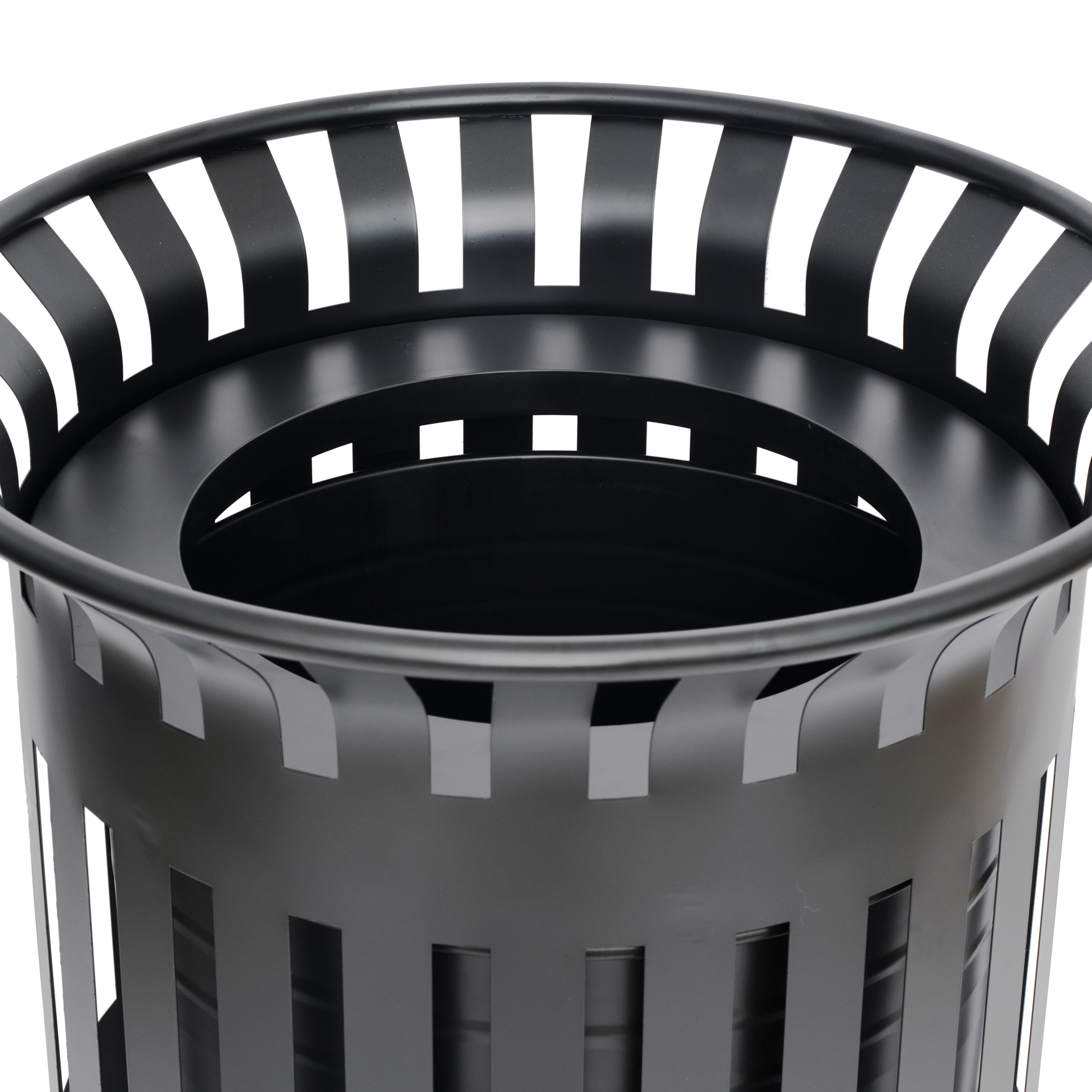 Collins Commercial Grade Black Outdoor Round Slatted Steel 37 Gallon Trash Can with Removable Inner Bin