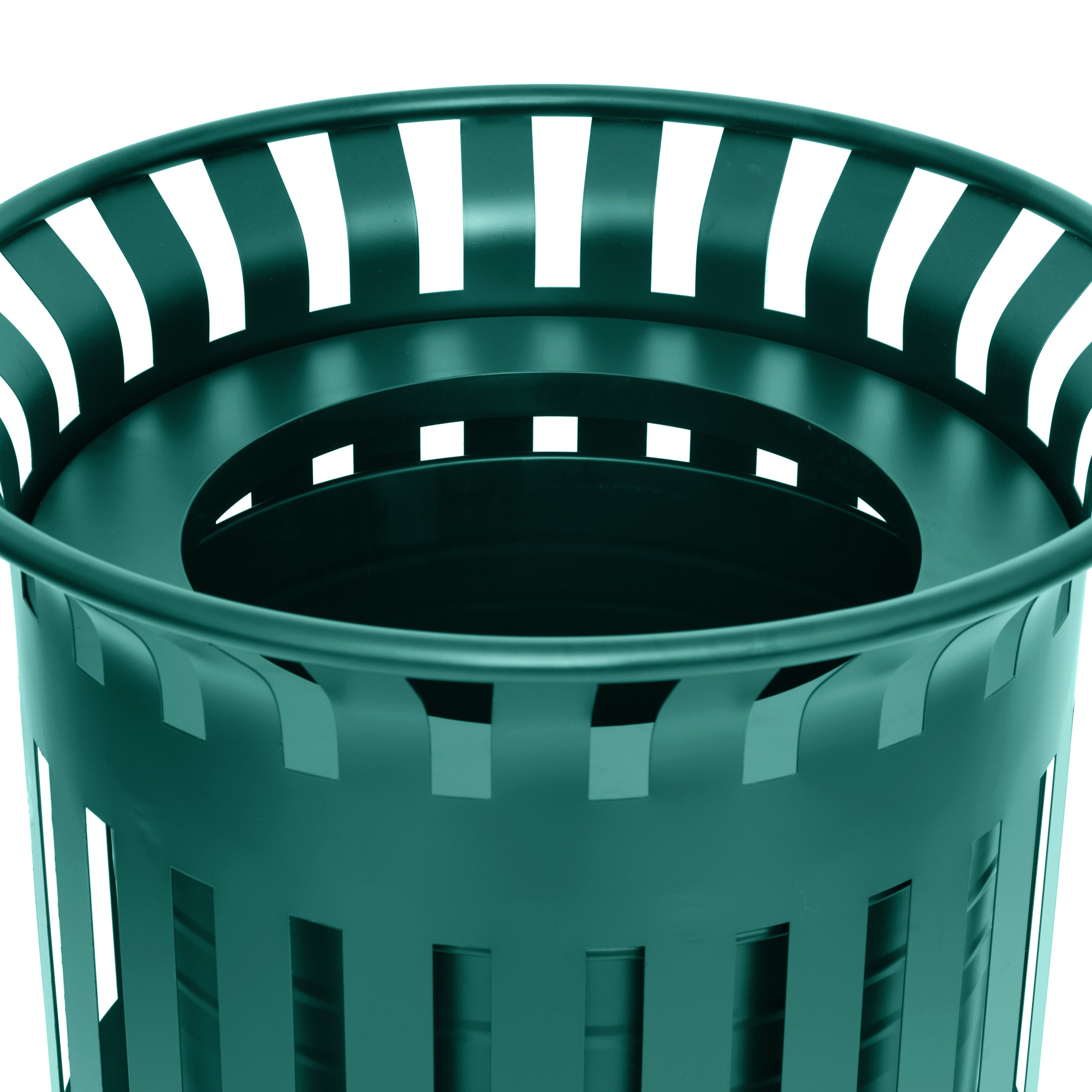 Collins Commercial Grade Green Outdoor Round Slatted Steel 37 Gallon Trash Can with Removable Inner Bin