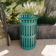 Collins Commercial Grade Green Outdoor Round Slatted Steel 37 Gallon Trash Can with Removable Inner Bin