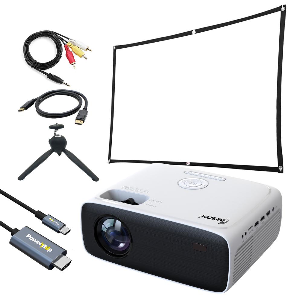 Impecca Impecca Portable Home Theater Projector, 200 ANSI Lumens, 720P, up to 180” with Protective Case, USB-C to HDMI Cable & Accessory Kit