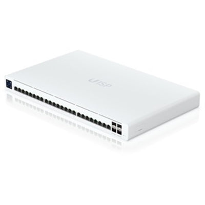 Ubiquiti UISP Switch Professional, 24 GbE RJ45 Ports, 16 with 27V Passive PoE Output, 4 10G SFP+ Ports, Color Touchscreen, Incl 2Yr Warr