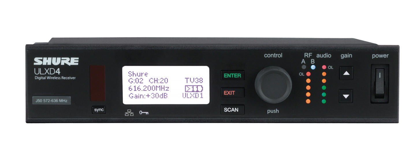 Shure ULXD4-J50A Digital Wireless Receiver. J50 Band (572-616 MHz)