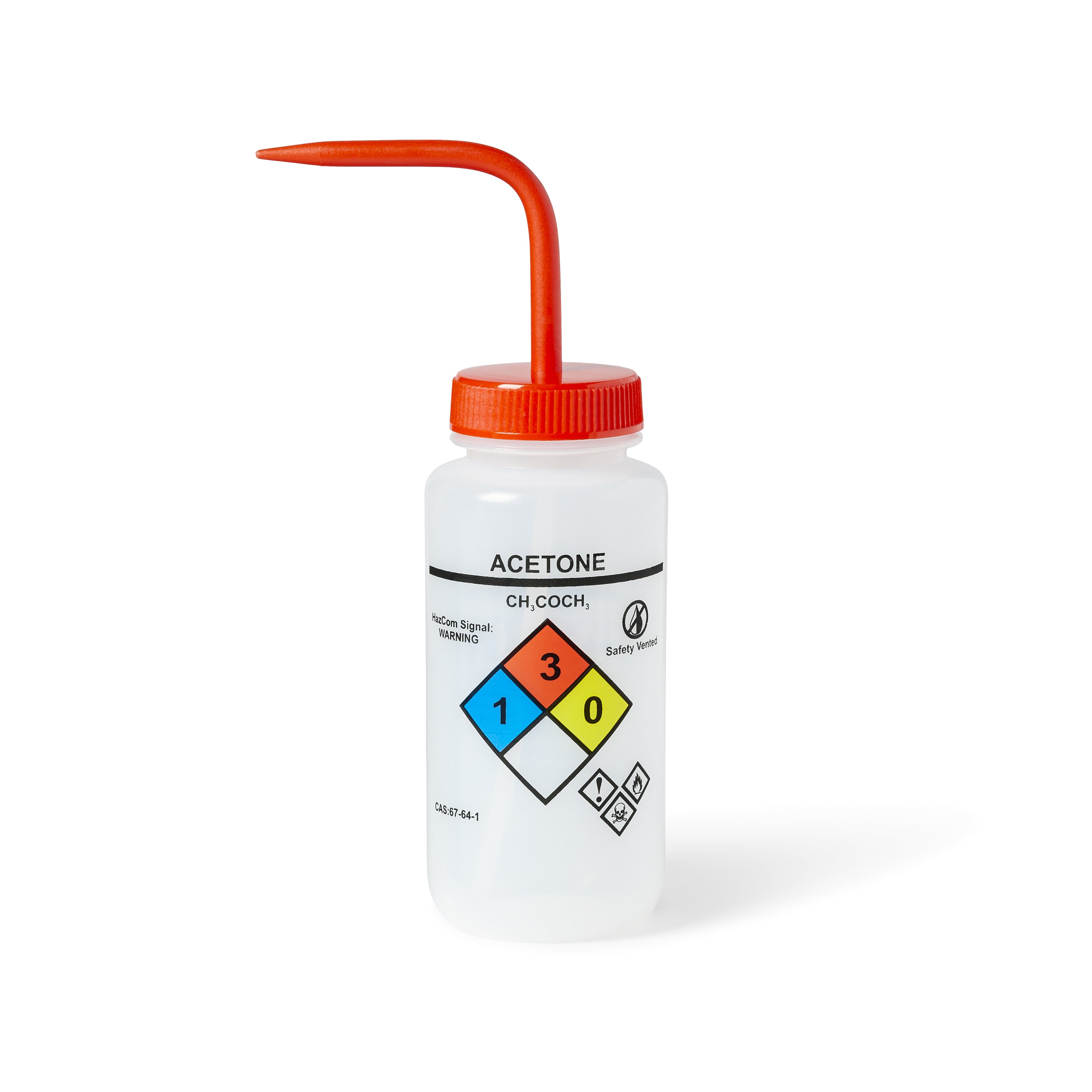 United Scientific® UniSafe™ Acetone Vented Wash Bottle, 500 mL, Pack of 6, LDPE, comes with 6