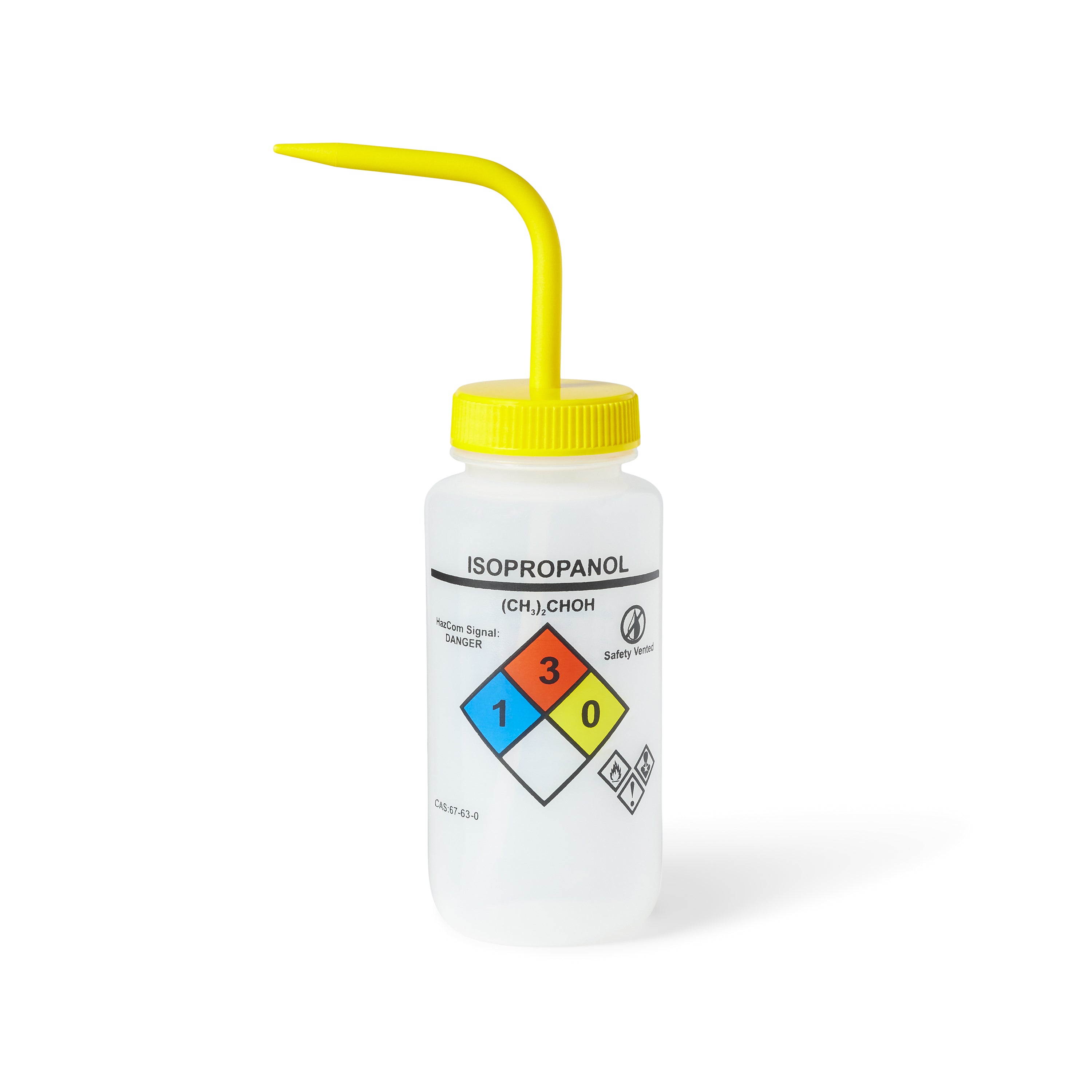 United Scientific® UniSafe™ Isopropanol Vented Wash Bottle, 500 mL, Pack of 6, LDPE, comes with 6