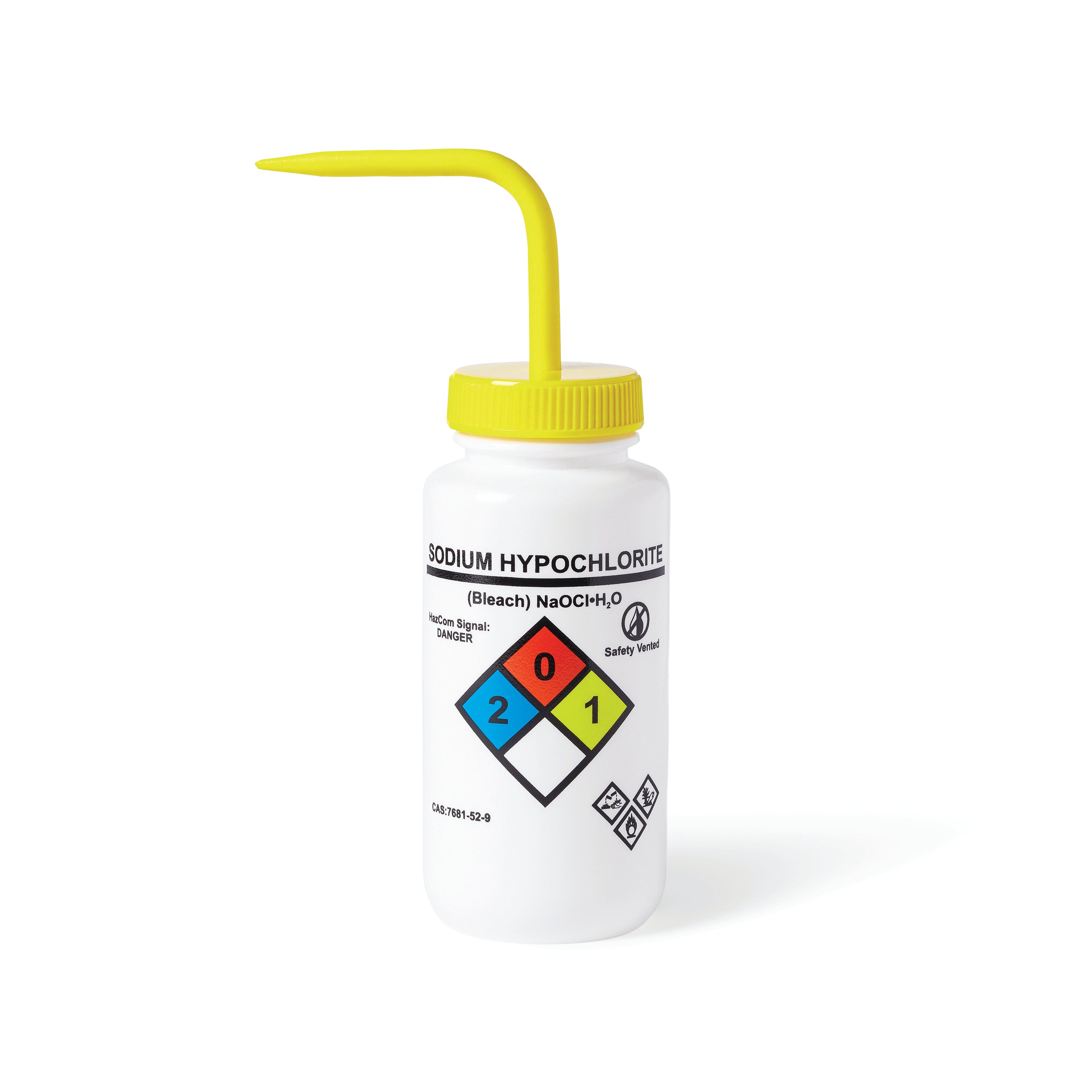 United Scientific® UniSafe™ Sodium Hypochlorite Vented Wash Bottle, 500 mL, Pack of 6, LDPE, comes with 6