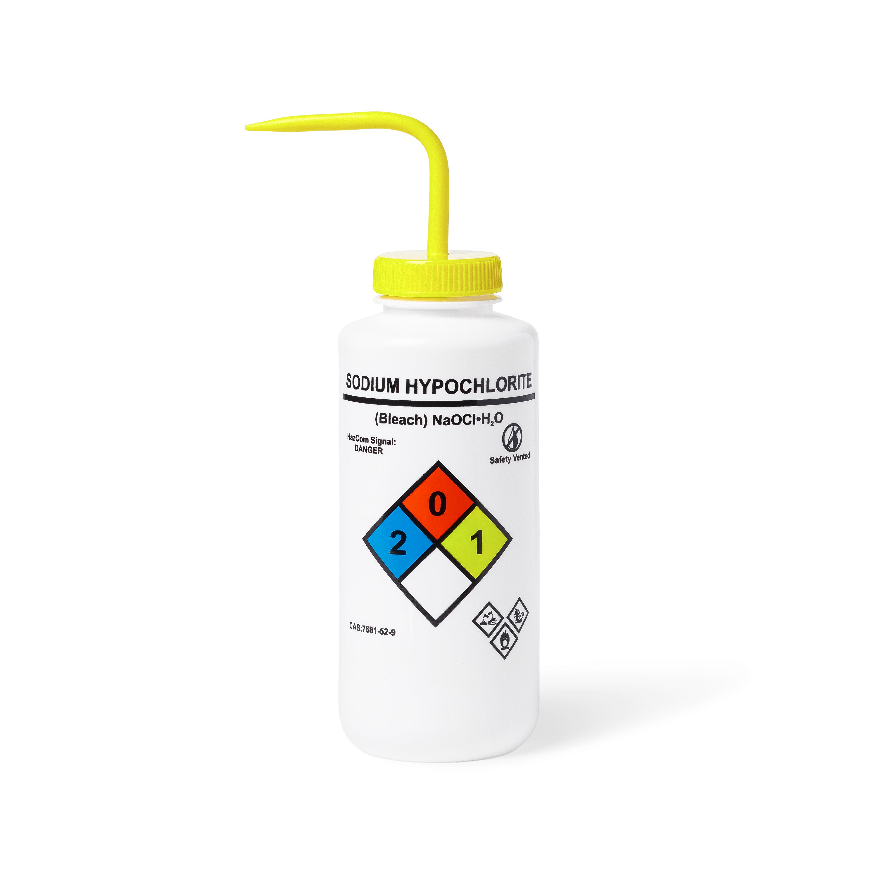 United Scientific® UniSafe™ Sodium Hypochlorite Vented Wash Bottle, 1000 mL, Pack of 4, LDPE, comes with 4