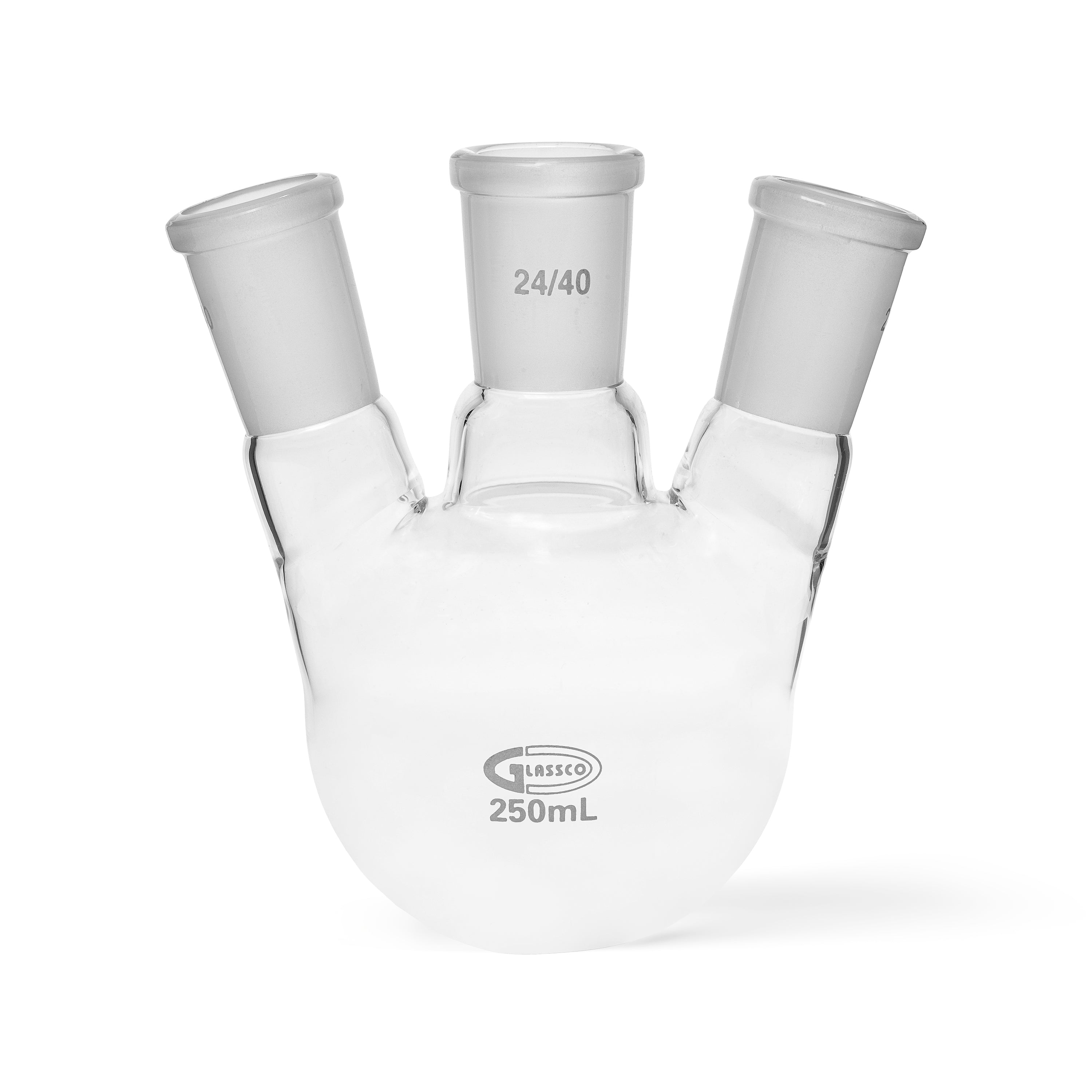 United Scientific® Flask Round Bottom, 3 Neck, Angular, Capacity 250 mL, Center Socket 24/40, Side Sockets 24/40