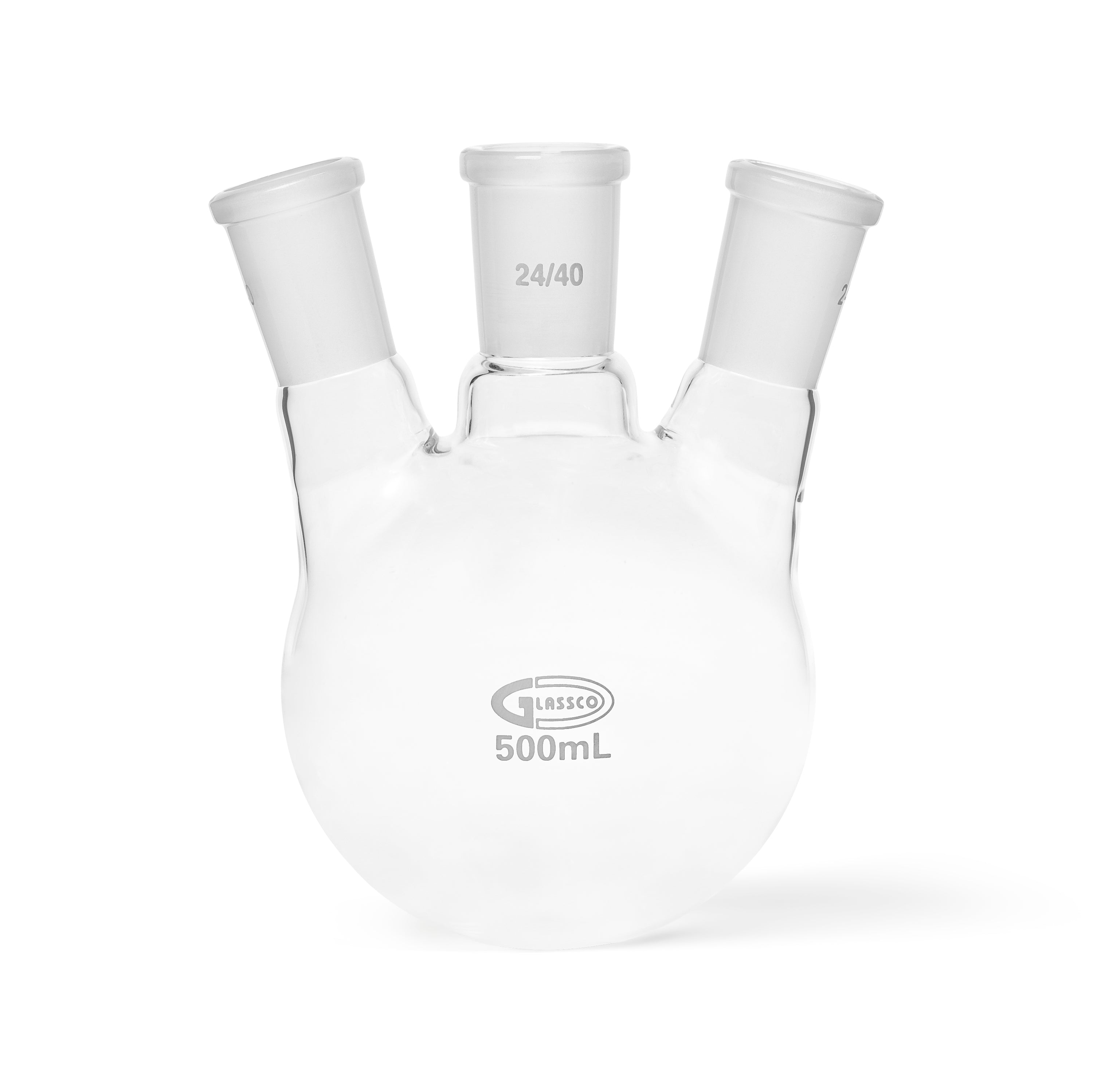 United Scientific® Flask Round Bottom, 3 Neck, Angular, Capacity 500 mL, Center Socket 24/40, Side Sockets 24/40