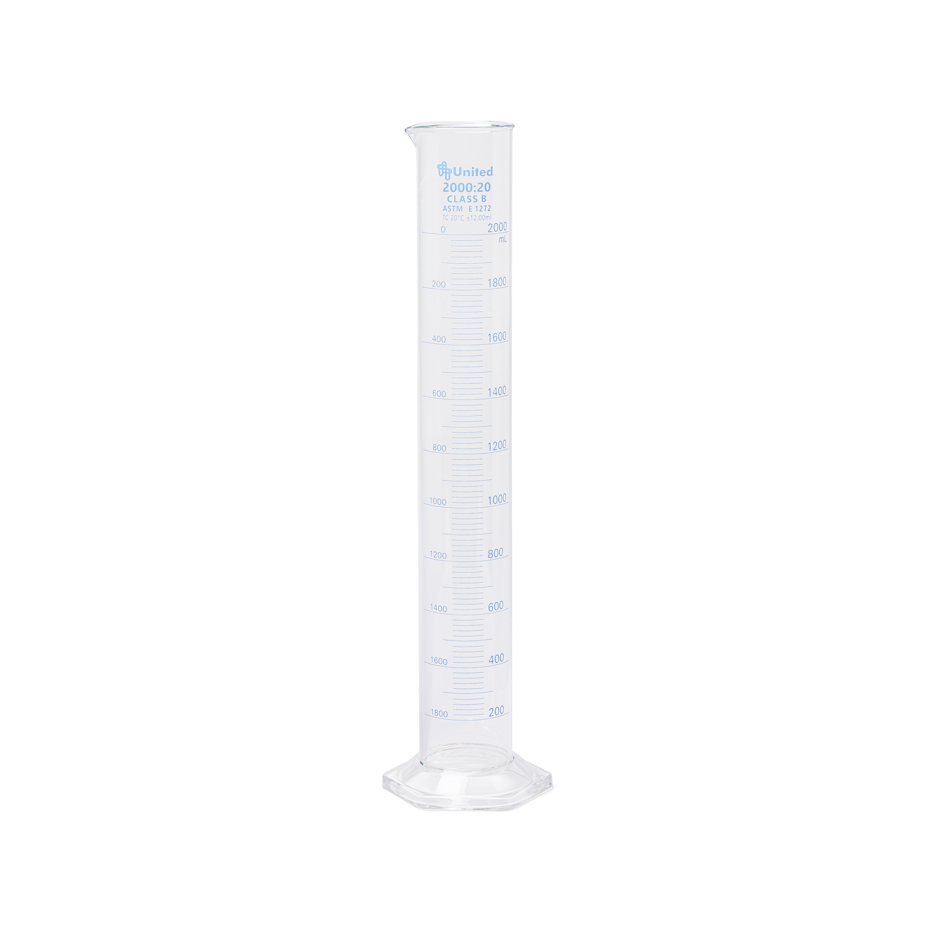 United Scientific® Graduated Cylinders, Double Scale, Borosilicate Glass, 2000 mL, Class B