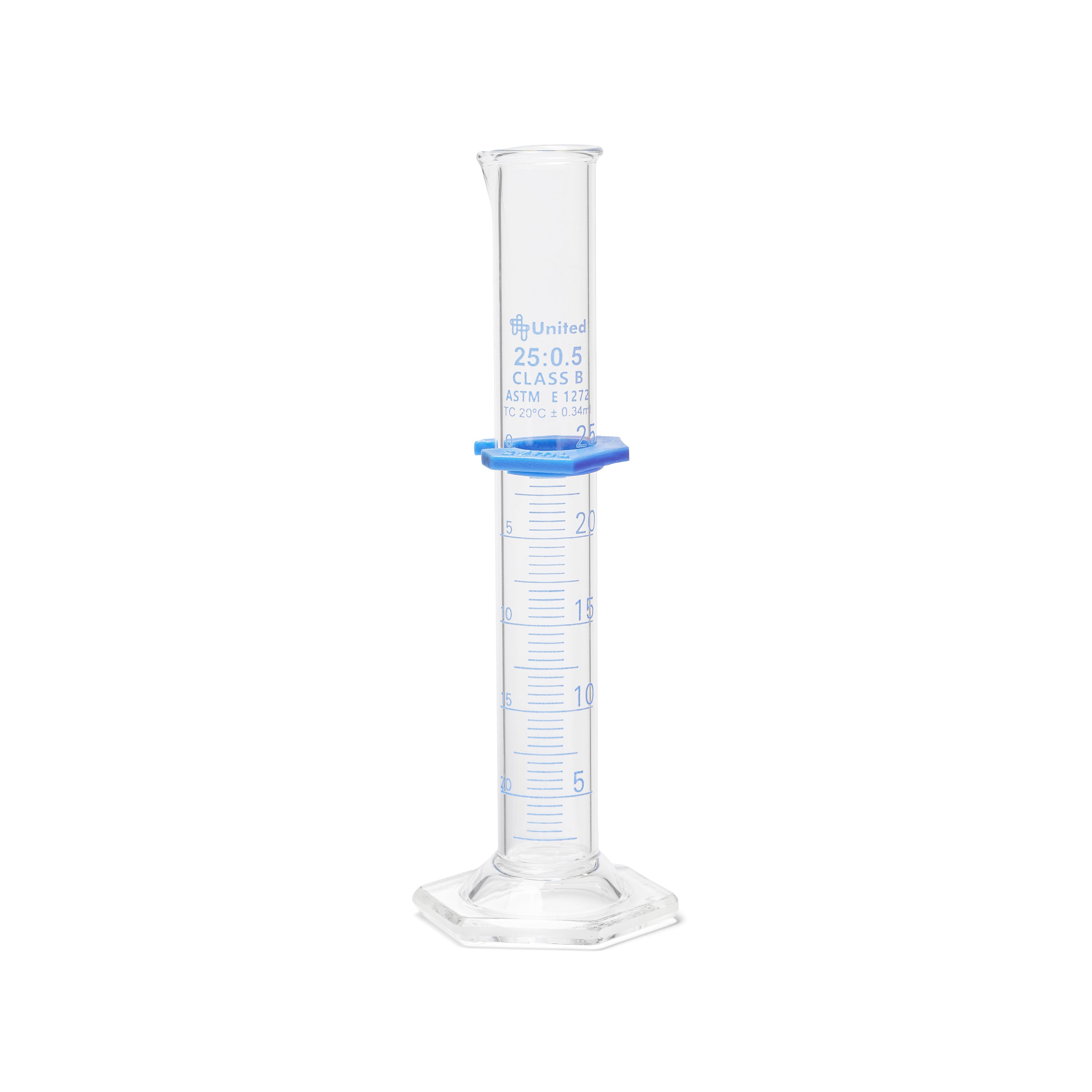 United Scientific® Graduated Cylinders, Double Scale, Borosilicate Glass, 25 mL, Class B, comes with 2