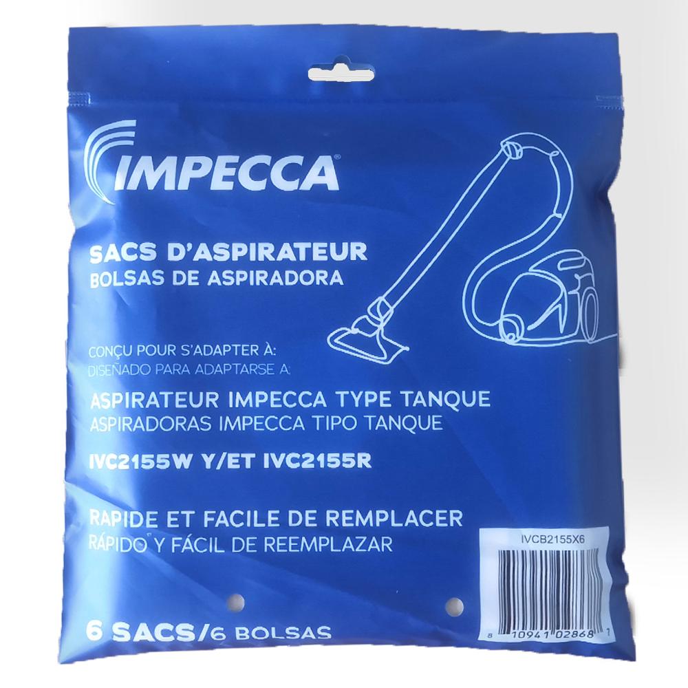 Impecca 2L 12-Paper Vacuum Replacement Bags for Model #IMPIVC2155W/K (Two 6-Pack)
