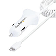 StarTech Car Charger 12W Dual USB Adapter with 1m Coiled Cable  White