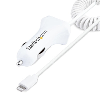 StarTech Car Charger 12W Dual USB Adapter with 1m Coiled Cable  White