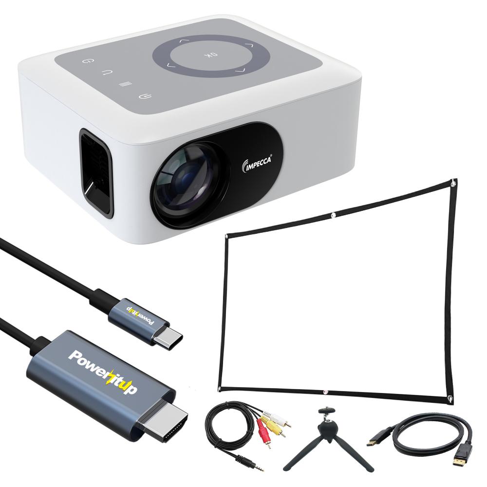 Impecca Impecca Portable Home Theater Projector, 80 ANSI Lumens, 720P, up to 120”with USB-C to HDMI Cable and Accessory Kit