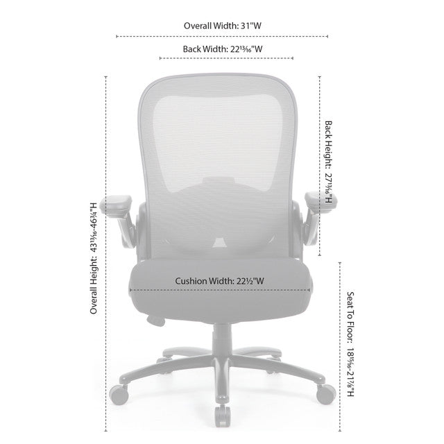 OfficeSource Ryde High Back Mesh Task Chair with Flip Arm - Gray Mesh w/ Black Seat