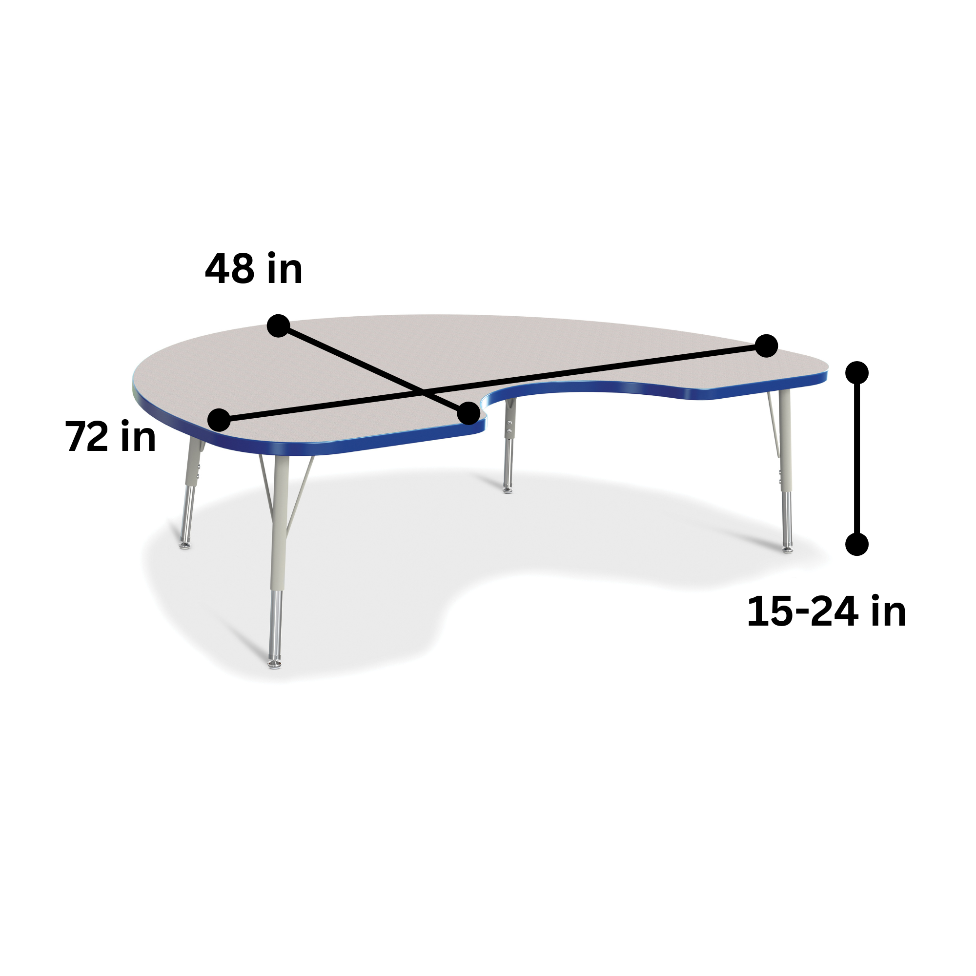 Berries® Kidney Activity Table - 48" X 72", E-height - Freckled Gray/Blue/Gray