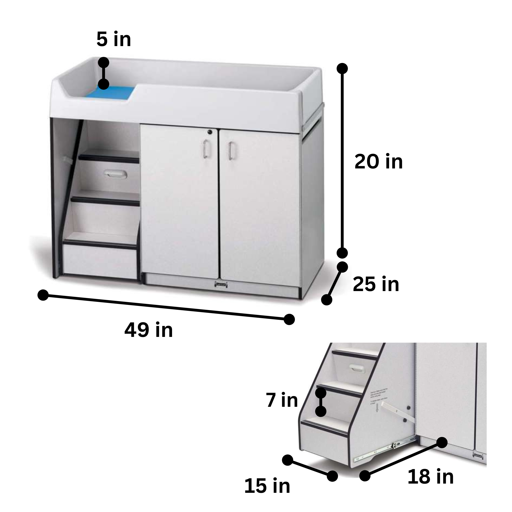 Rainbow Accents® Diaper Changer with Stairs - Left  - Gray