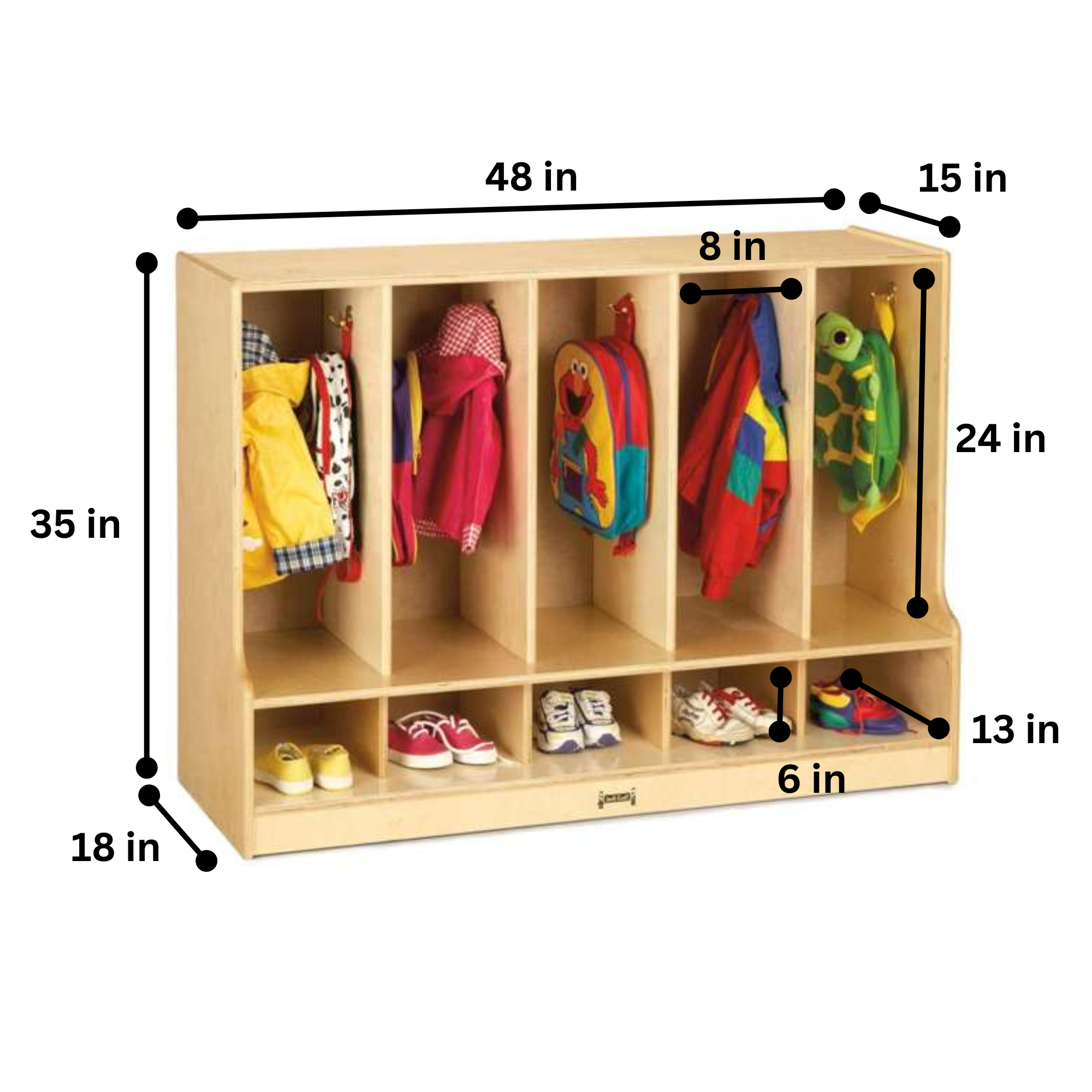Jonti-Craft® Toddler 5 Section Coat Locker with Step - with Clear Cubbie-Trays