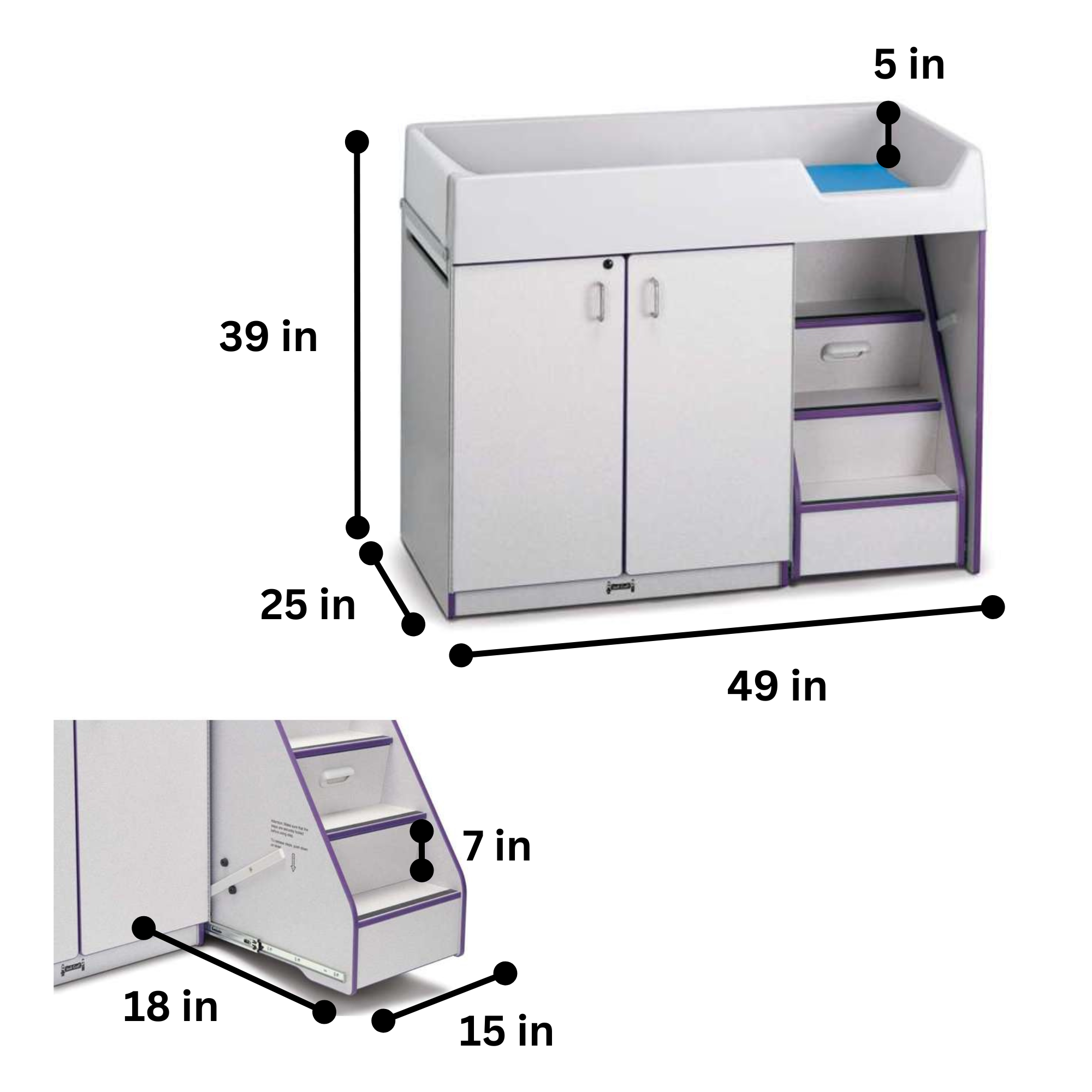 Rainbow Accents® Diaper Changer with Stairs - Right - Purple