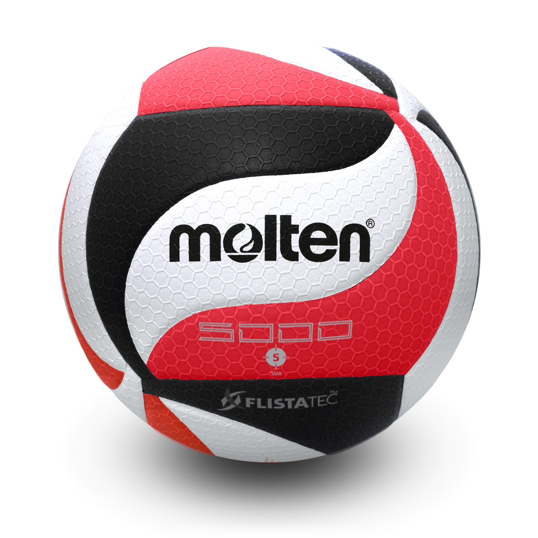 Elite Competition Volleyball Patented FLISTATEC® Indoor volleyball, Premium Micro-Fiber Composite Cover. Black/Red/White
