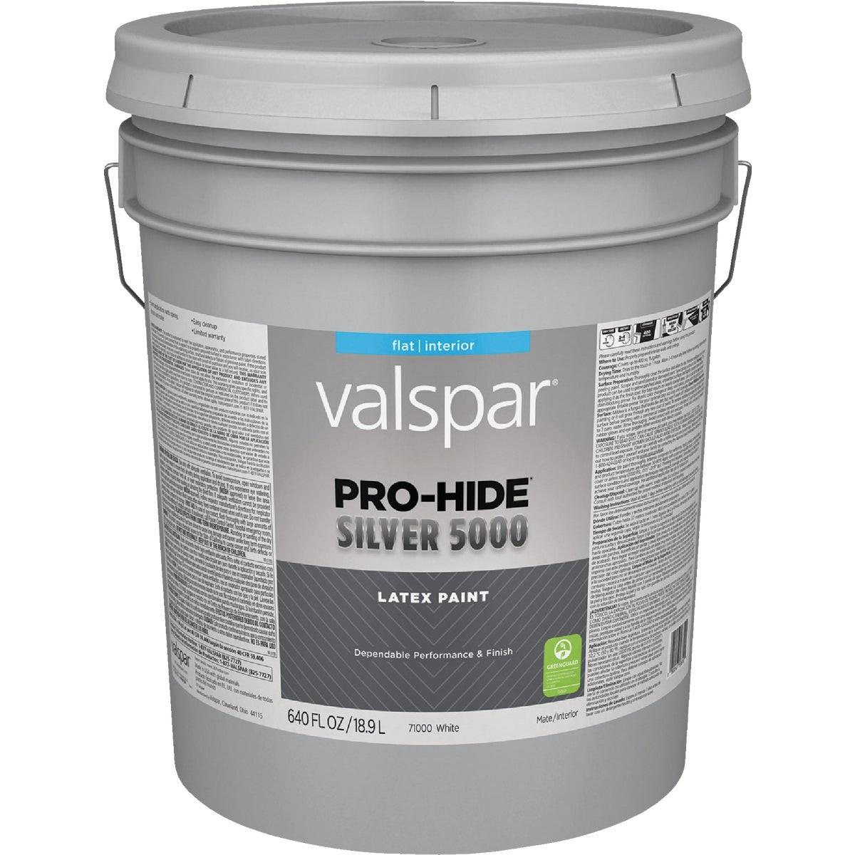 Valspar Pro-Hide Silver 5000 Latex Flat Interior Wall Paint, White Base, 5 Gal.