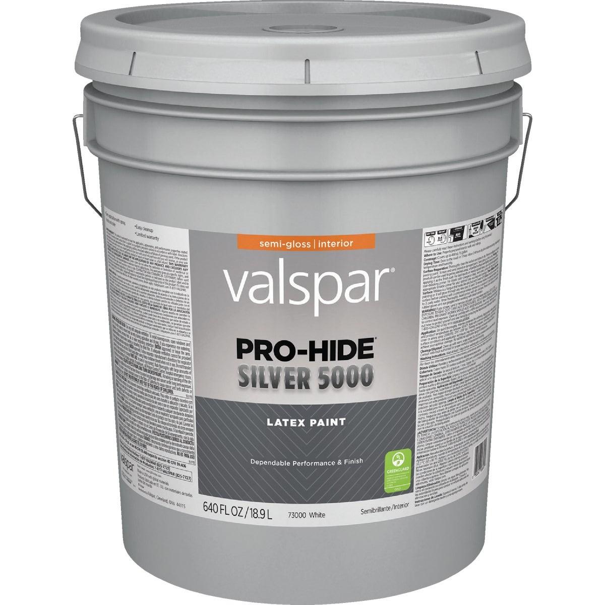 Valspar Pro-Hide Silver 5000 Latex Semi-Gloss Interior Wall Paint, White Base, 5 Gal.