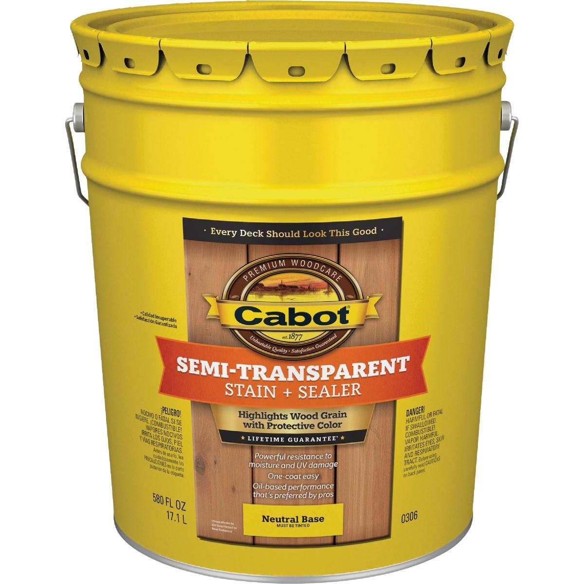 Cabot Semi-Transparent Deck & Siding Exterior Stain & Sealer, Neutral Base, 5 Gal.
