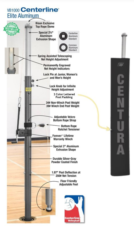 Centerline Aluminum Volleyball System W/O Sockets - Black