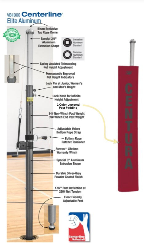 Centerline Aluminum Volleyball System W/O Sockets - Cardinal