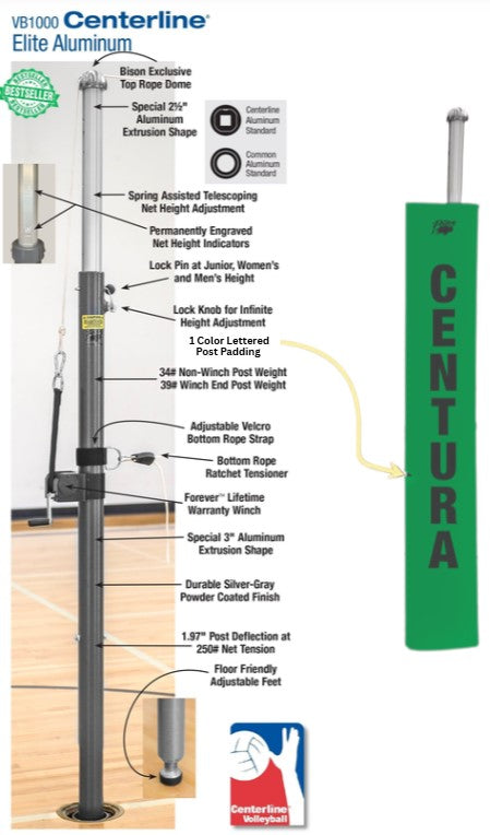Centerline Aluminum Volleyball System W/O Sockets - Kelly Green