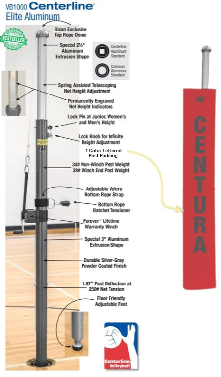 Centerline Aluminum Volleyball System W/O Sockets - Scarlet