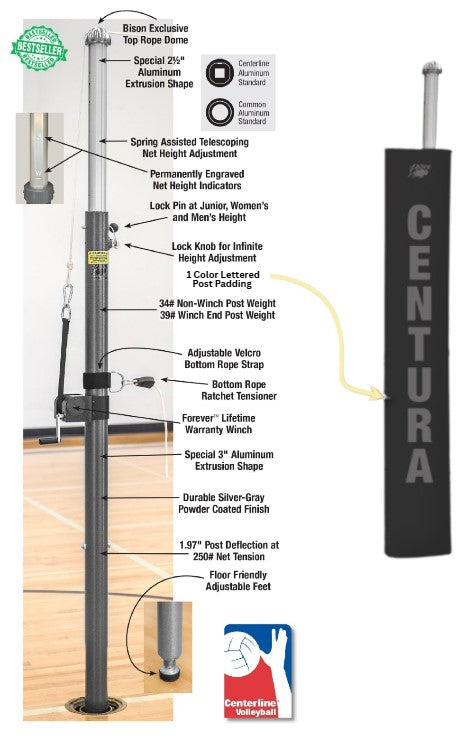 Centerline Aluminum Side-by-Side Double Court Volleyball System - Black