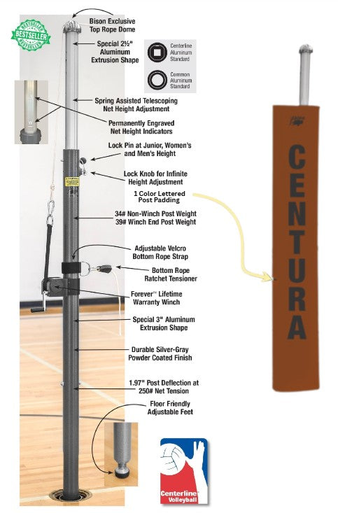 Centerline Aluminum Side-by-Side Double Court Volleyball System - Burnt Orange