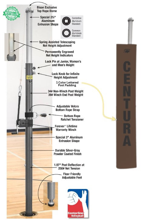 Centerline Aluminum Side-by-Side Double Court Volleyball System - Brown