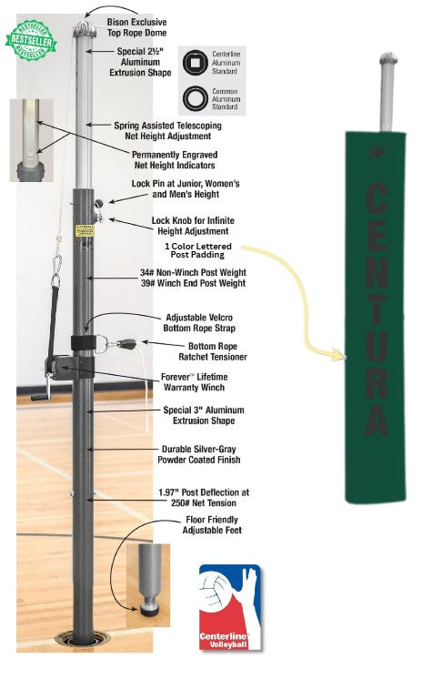 Centerline Aluminum Side-by-Side Double Court Volleyball System - Forest Green