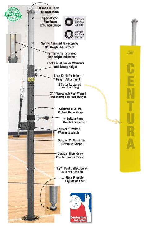 Centerline Aluminum Side-by-Side Double Court Volleyball System - Gold