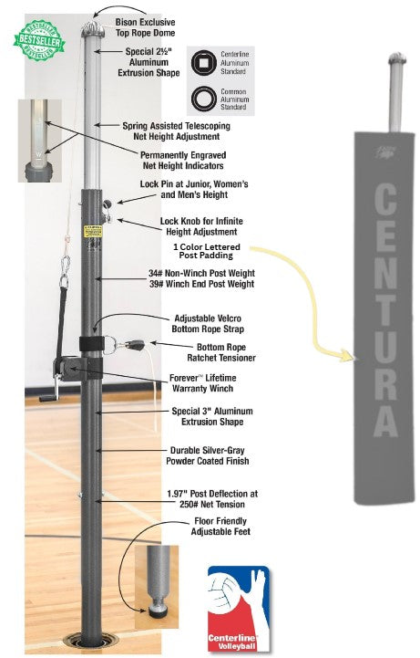 Centerline Aluminum Side-by-Side Double Court Volleyball System - Gray
